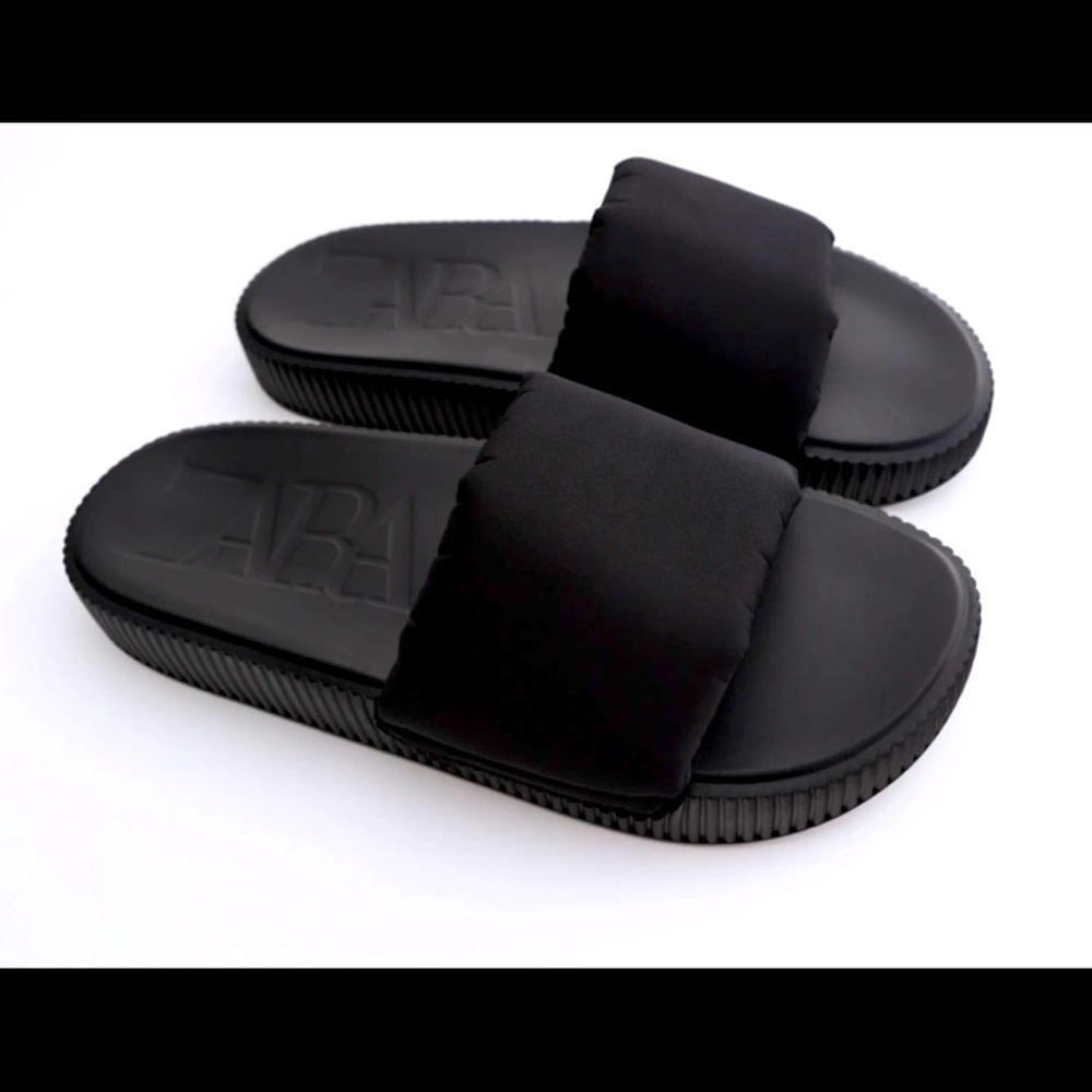 Zara black quilted slice slippers